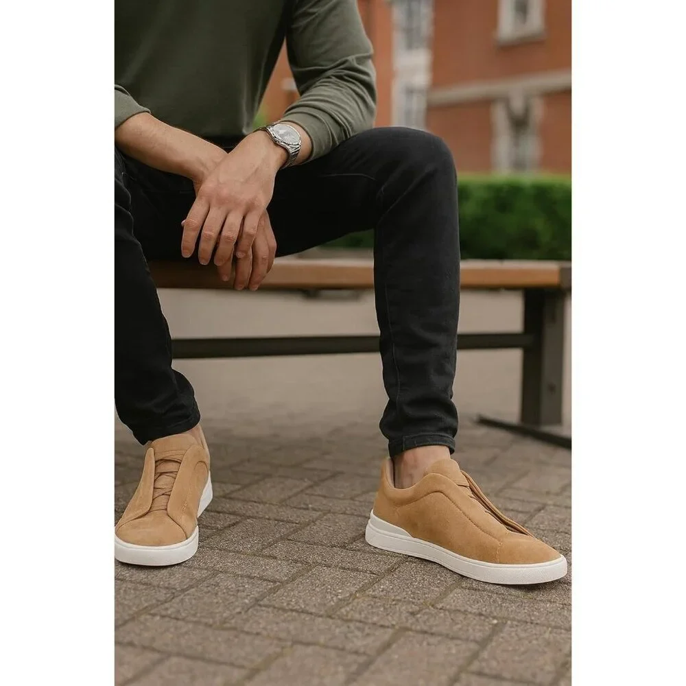Men's Genuine Leather Camel Genuine Suede Foam Insole Lightweight Sneakers Shoes